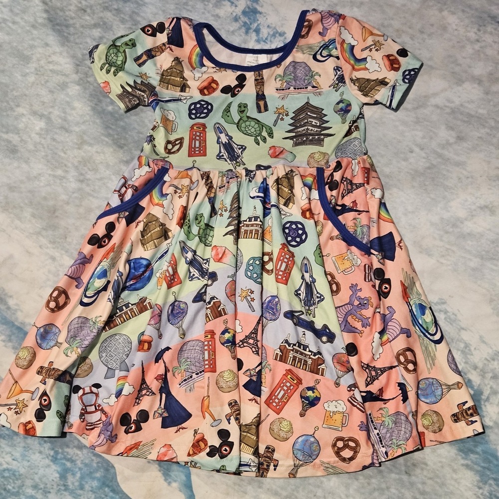 Milksilk Epcot Inspired Twirl Dress Girls Size 6/7‎ With Pockets